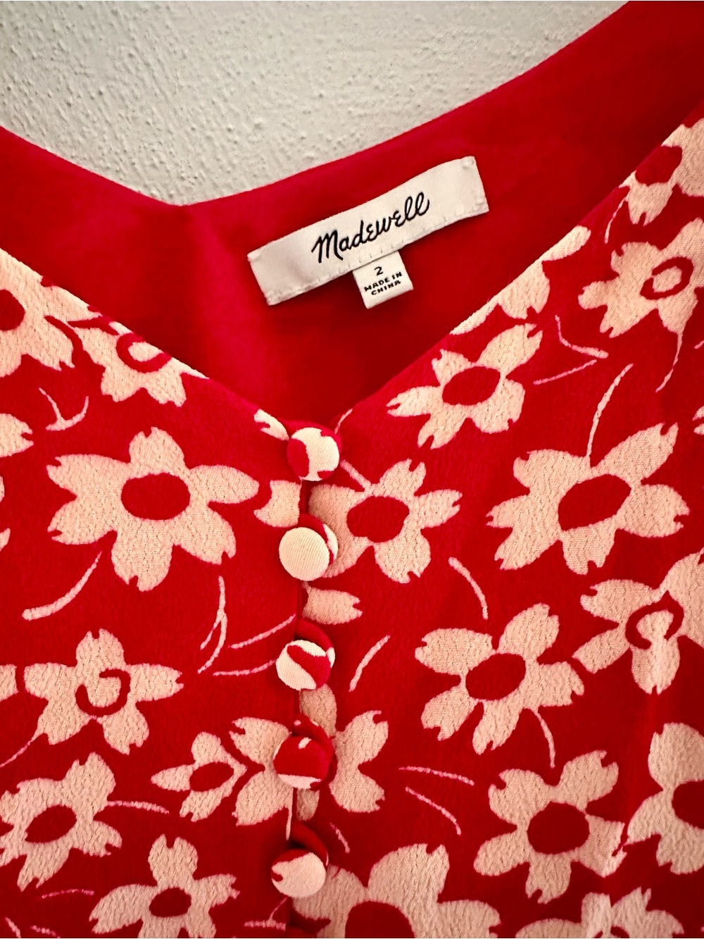 Madewell Red Floral Button-Front Camisole with Cream Print - Picture 3 of 5